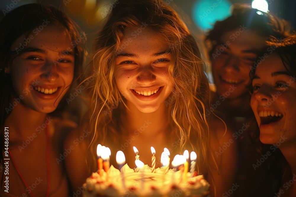 A girl is holding a cake with candles and smiling A girl is holding a cake with candles and smiling