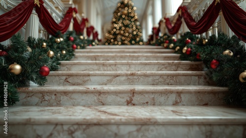 Elegant Christmas decor with marble staircase