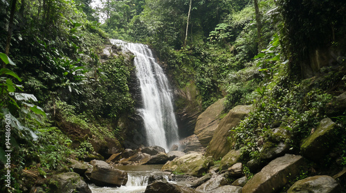 A photo of a waterfall in a jungle 
