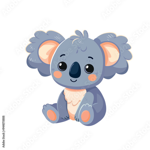 Koala cute childish  cartoon illustration. Vector koala bear is sitting  isolated on white background Flat design element