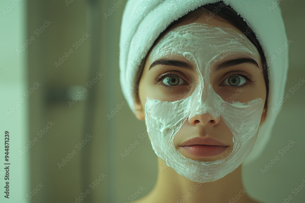 Woman with a White Facial Mask Relaxing with Eyes Closed Savoring the Calm and Rejuvenation of a Peaceful Skincare Routine in a Cozy Inviting Environment Woman with a White Facial Mask Relaxing with Eyes Closed Savoring the Calm and Rejuvenation of a Peaceful Skincare Routine in a Cozy Inviting Environment