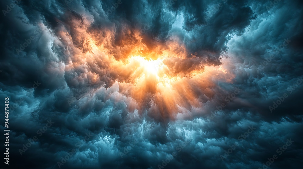 A Dramatic Sky with Sunbeams Piercing Through Dark Clouds, Adding a Sense of Hope A Dramatic Sky with Sunbeams Piercing Through Dark Clouds, Adding a Sense of Hope