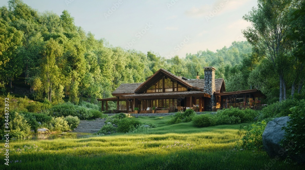 A Modern Cabin Nestled Amidst Lush Green Foliage A Modern Cabin Nestled Amidst Lush Green Foliage