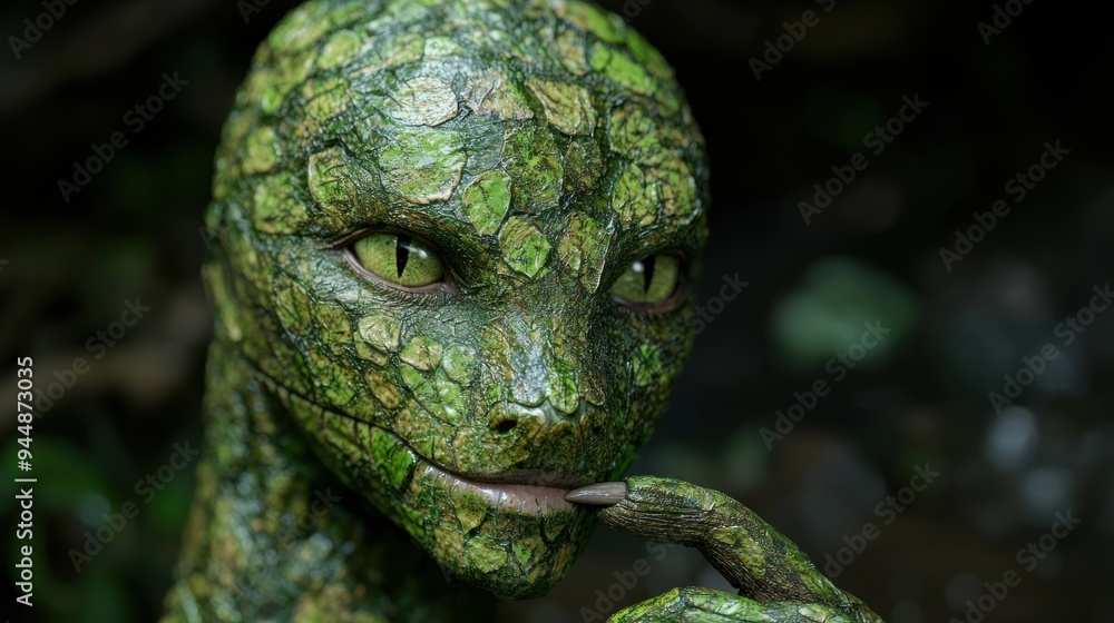 Close-up of a green reptilian creature Close-up of a green reptilian creature