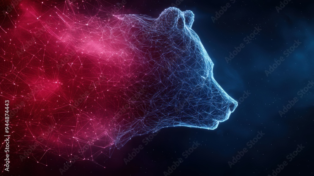 abstract digital bear head in space abstract digital bear head in space