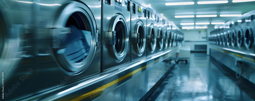Row of Industrial Washing Machines in a Laundry Facility Row of Industrial Washing Machines in a Laundry Facility