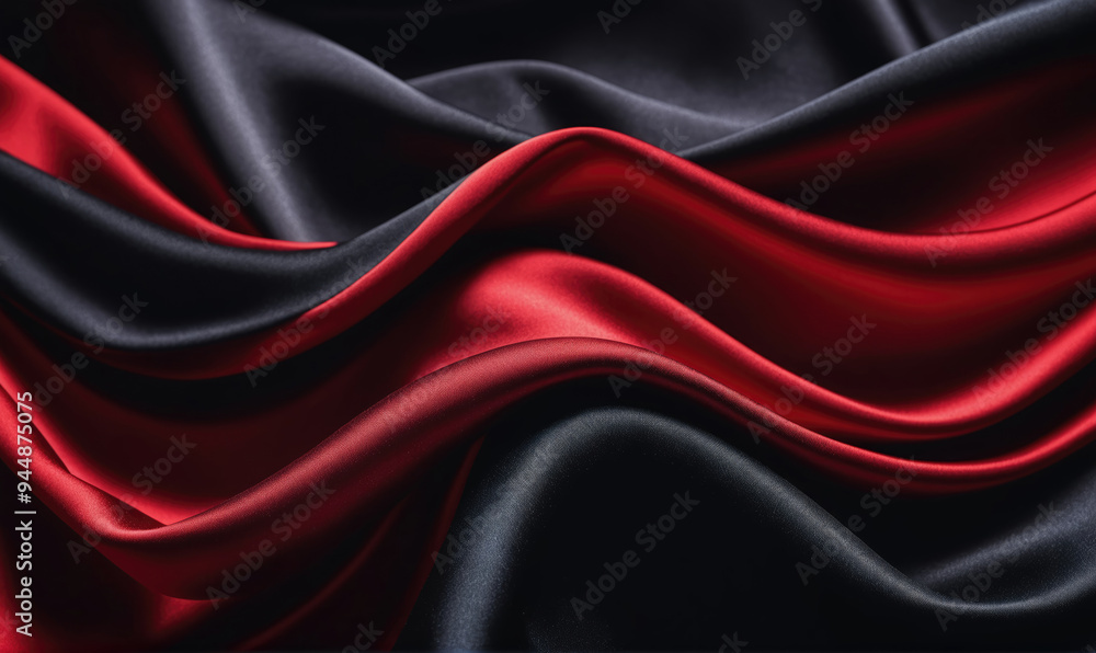 Obraz premium Red and black silk fabric drapes in soft waves, creating a luxurious and elegant texture