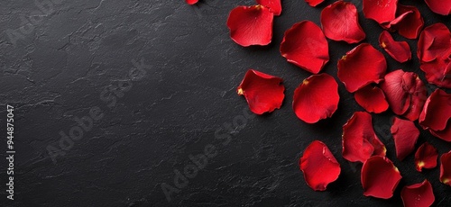 Fototapeta Naklejka Na Ścianę i Meble -  red rose petals on black background