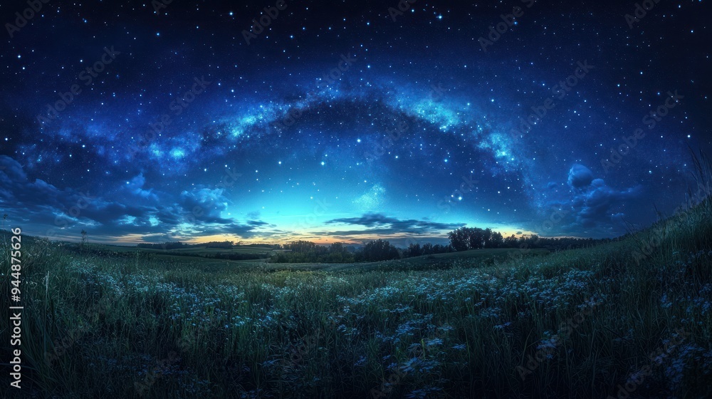 Night Sky over a Field of Grass and Flowers Night Sky over a Field of Grass and Flowers