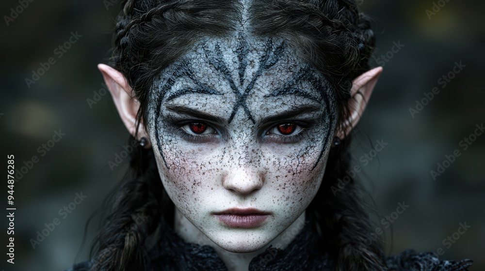 Mysterious fantasy creature with intricate face paint Mysterious fantasy creature with intricate face paint