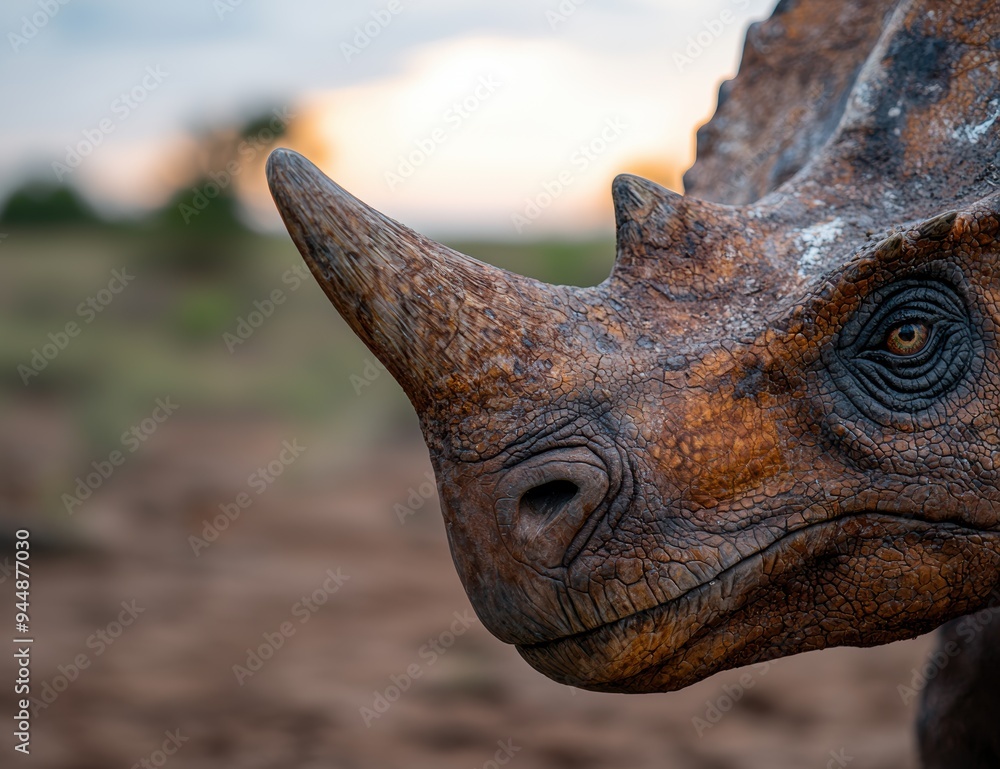 Close-up of a rhinoceros head in the wild Close-up of a rhinoceros head in the wild