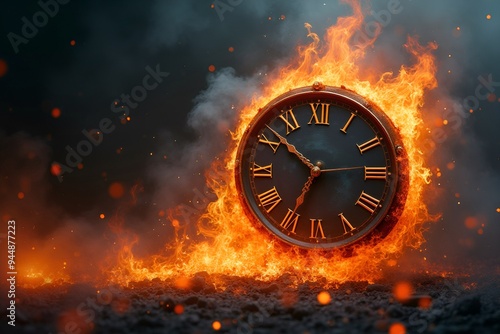 Wallpaper Mural Fiery Clock on Fire, An Intense of Time's End as the Clock Face Burns Away, Representing the Concept of Time Consumed by Flames with Generative AI  Torontodigital.ca