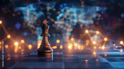 Chess Piece on Board with World Map Background