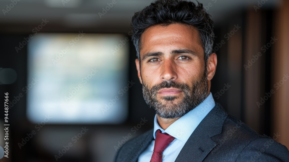 Serious businessman with beard looking thoughtful Serious businessman with beard looking thoughtful