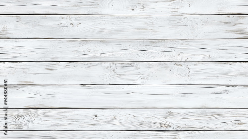 Obraz premium Whitewashed wooden surface with visible grain patterns and textures, creating a rustic and clean aesthetic.