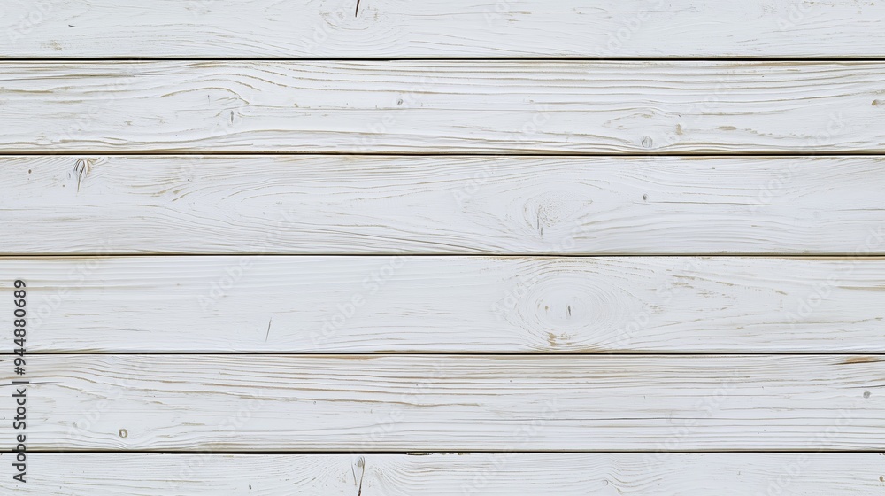Naklejka premium White wooden planks arranged horizontally, showcasing the natural grain and texture of the wood.