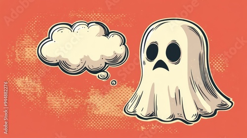 Obraz na płótnie Cartoon ghost featuring a thought bubble in a comic book aesthetic