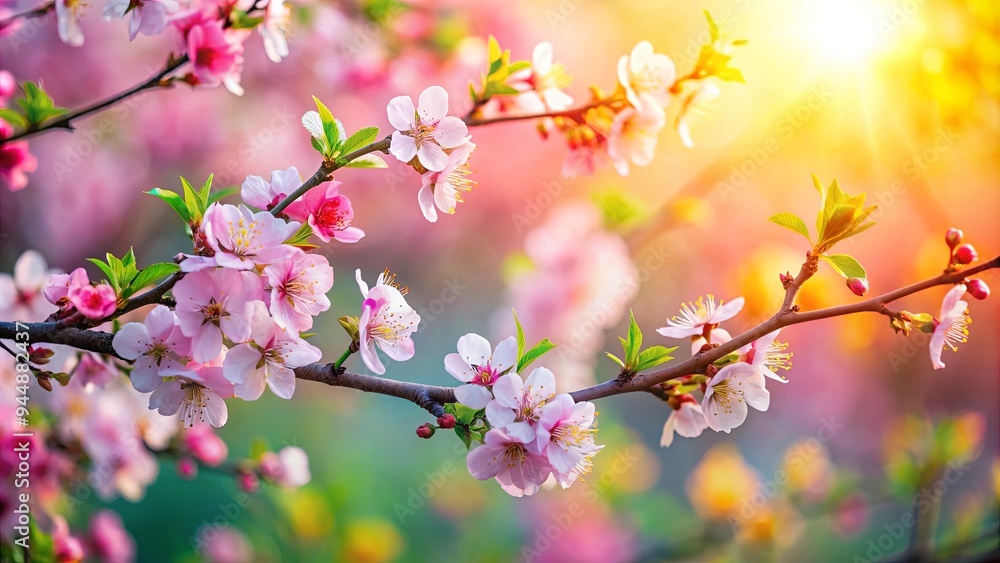 Blooming branch with vibrant flowers in a spring garden, spring, blooming, branch, garden, nature, colorful, beautiful, floral Blooming branch with vibrant flowers in a spring garden, spring, blooming, branch, garden, nature, colorful, beautiful, floral