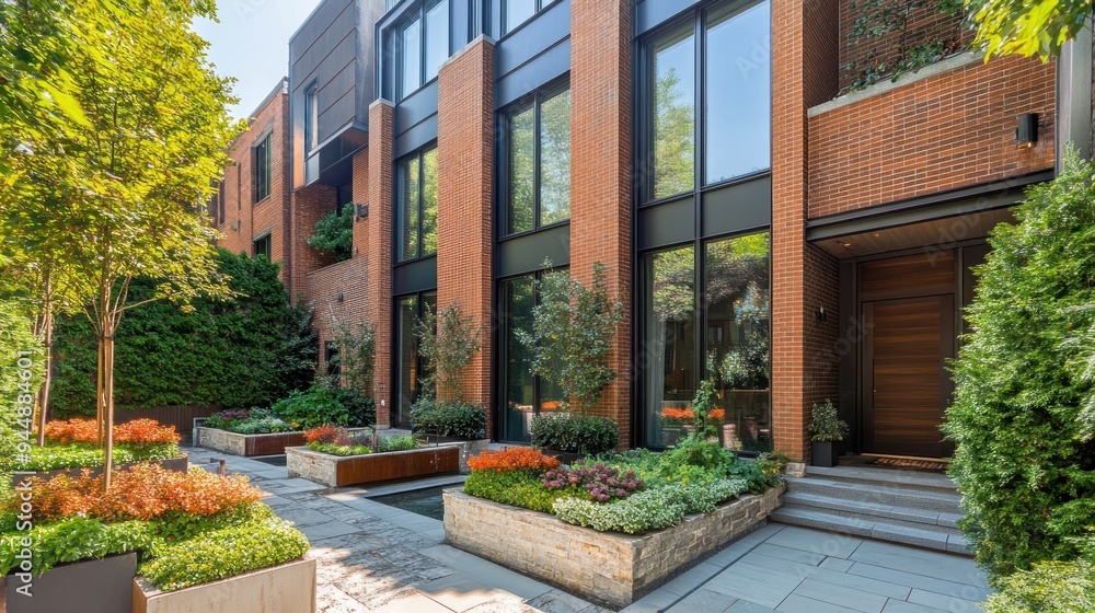 Modern Brick Townhouse with Lush Greenery Modern Brick Townhouse with Lush Greenery