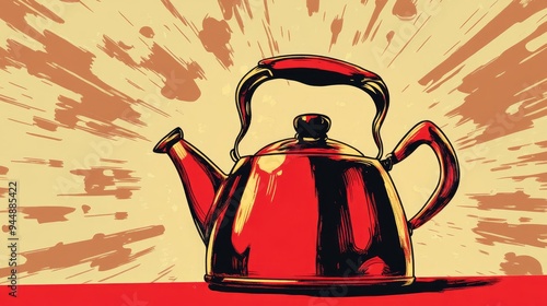 Comic book style illustration featuring a kettle photo