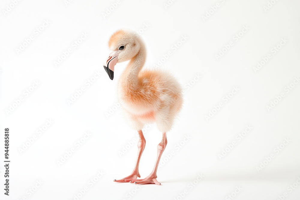 A Cute Baby Flamingo Standing on a White Background A Cute Baby Flamingo Standing on a White Background