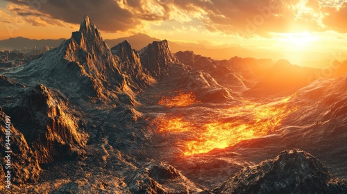 3D rendering of a natural landscape featuring volcanic formations and unique terrain photo