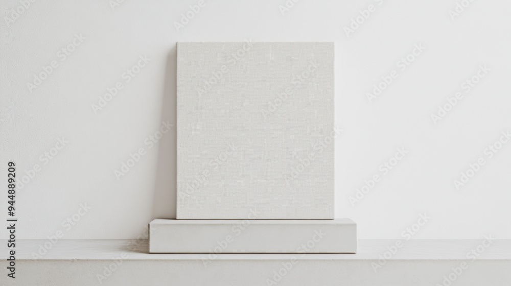 Empty framed canvas, centered on a blank white wall, ready for artistic expression. Clean space emphasizes the canvas for customizable mockups or creative illustrations. Empty framed canvas, centered on a blank white wall, ready for artistic expression. Clean space emphasizes the canvas for customizable mockups or creative illustrations.