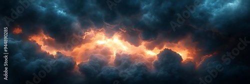 Dark Storm Clouds with Glowing Orange Light Illustration