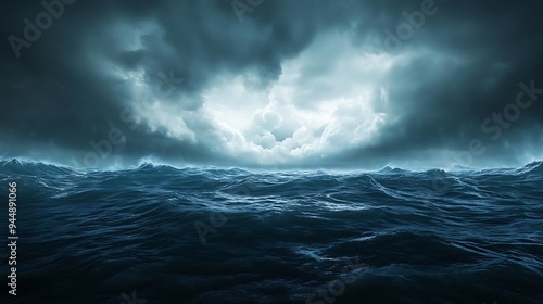 Dark Stormy Sea with Dramatic Clouds Illustration