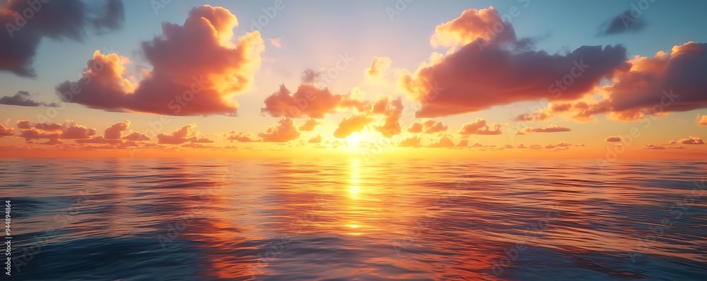 Golden Sunset Over Ocean - Realistic 3D Render Golden Sunset Over Ocean - Realistic 3D Render