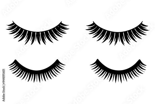 4 different reusable self-adhesive mink eyelash vector illustrations on a white background