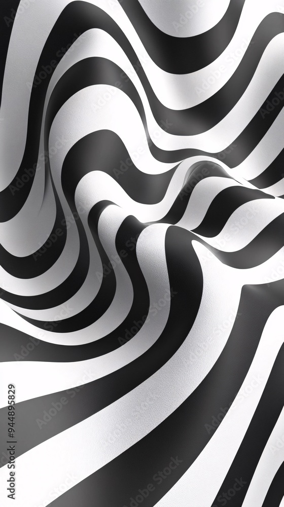 Dynamic black and white striped patterns creating a wave-like effect. Dynamic black and white striped patterns creating a wave-like effect.