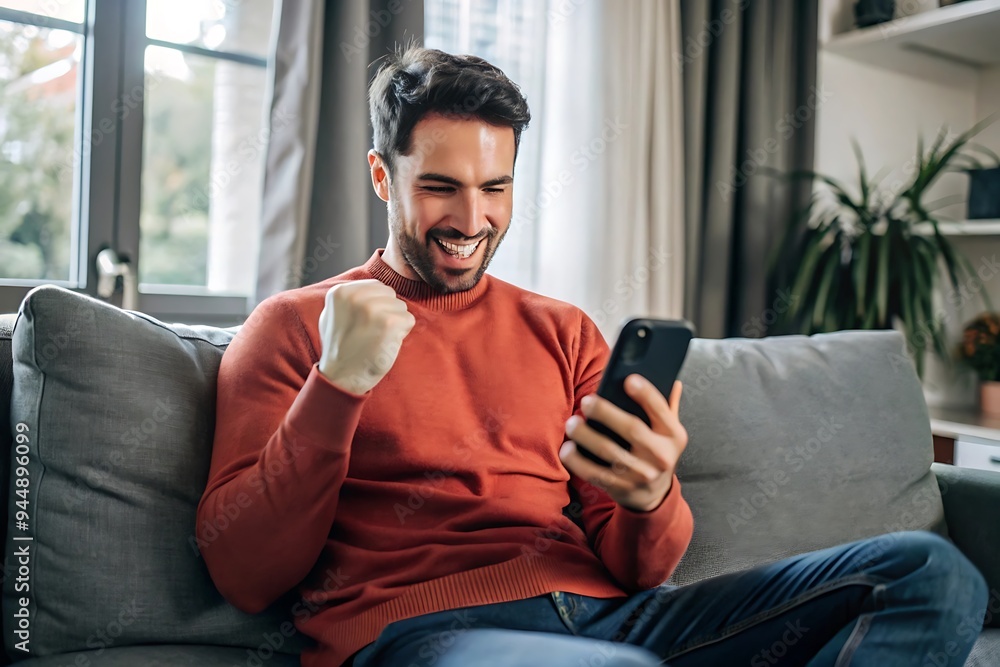 Happy man looking at his phone with excitement. Happy man looking at his phone with excitement.