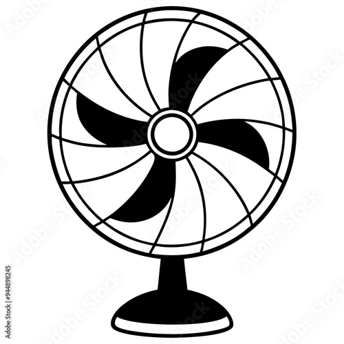 Electric Fan Black Silhouette Line Art Vector