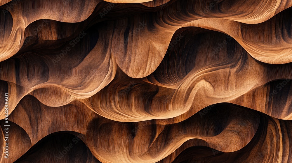 Abstract wood texture with flowing, wavy patterns in warm brown tones, creating a sense of depth and movement. Abstract wood texture with flowing, wavy patterns in warm brown tones, creating a sense of depth and movement.
