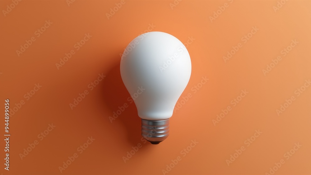 Minimalistic 3D Illustration of a Light Bulb on an Orange Background, Symbolizing Technology and Ideas, Studio Lighting Setup. Minimalistic 3D Illustration of a Light Bulb on an Orange Background, Symbolizing Technology and Ideas, Studio Lighting Setup.
