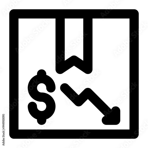 devaluation, markdown, depreciation, decrease, product outline icon