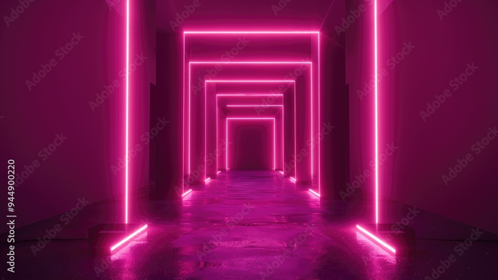 Neon pink lights cast a soft glow in a dimly lit room, highlighting the floor with vibrant illumination. Neon pink lights cast a soft glow in a dimly lit room, highlighting the floor with vibrant illumination.