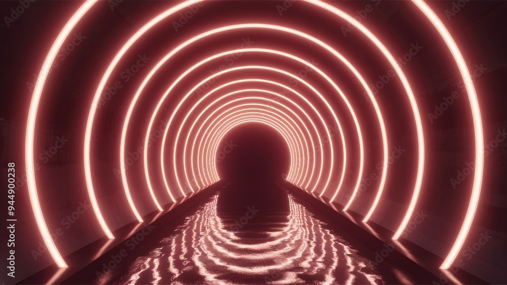 Neon Tunnel with Reflective Perspective - 3D Rendering Neon Tunnel with Reflective Perspective - 3D Rendering