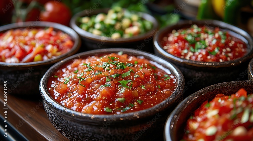 Close-up of Salsa in Bowls Close-up of Salsa in Bowls