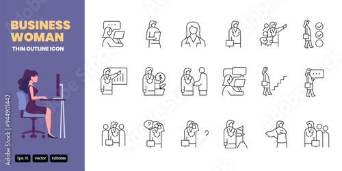business woman thin outline icon vector design good for web and mobile app