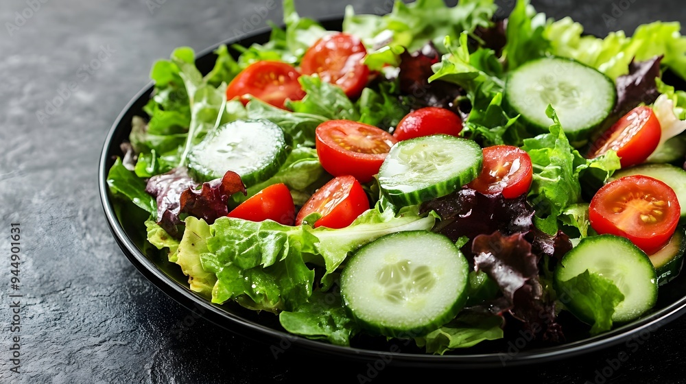 Appetizing Garden Salad with Mixed Greens Cherry Tomatoes and Crunchy Cucumbers Leaving Ample Copyspace for Recipes Menus or Healthy Eating Concepts Appetizing Garden Salad with Mixed Greens Cherry Tomatoes and Crunchy Cucumbers Leaving Ample Copyspace for Recipes Menus or Healthy Eating Concepts