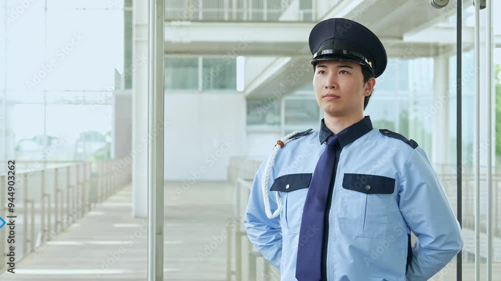 エントランスに立って見張りをする警備員 エントランスに立って見張りをする警備員