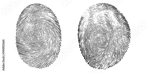 Vector black detailed fingerprints flat patterns isolated.