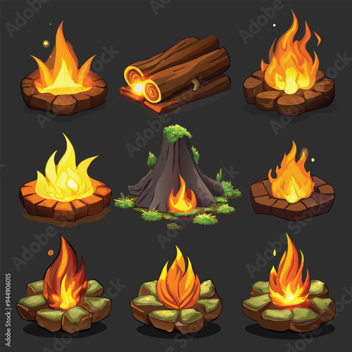 A compilation of diverse types of campfires and logs