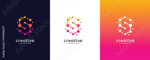 Abstract Digital technology with initial letter S logo design template collection, Modern meta ball, neuron, biotechnology molecule atom DNA icon logo design inspiration