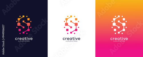 Abstract Digital technology with initial letter S pixel logo design and business card or initial C for symbol tech, internet, system,Artificial Intelligence and computer. inspiration 