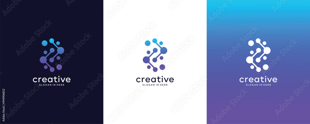 Fototapeta premium Abstract Digital technology with initial letter S logo design template collection, Modern meta ball, neuron, biotechnology molecule atom DNA icon logo design inspiration