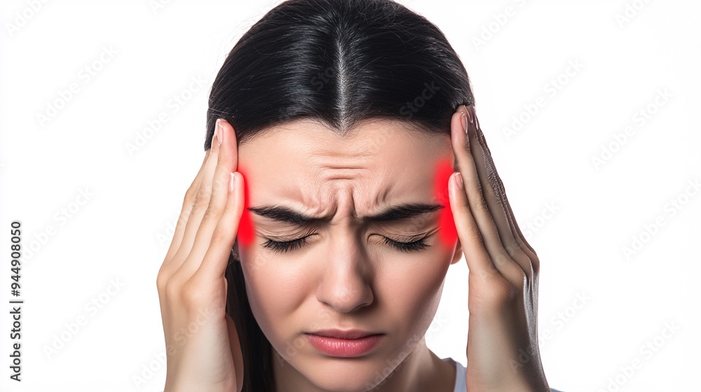 240805 201. A woman having pain at forehead in office. Frontal bone ...