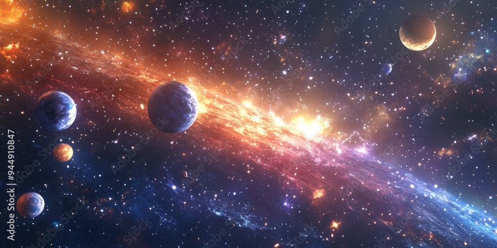 2D illustration in cartoon drawing style featuring a 3D rendering set in deep interstellar space showcasing stars planets moons and a variety of imaginative science fiction backdrops Cosmic art wit 2D illustration in cartoon drawing style featuring a 3D rendering set in deep interstellar space showcasing stars planets moons and a variety of imaginative science fiction backdrops Cosmic art wit